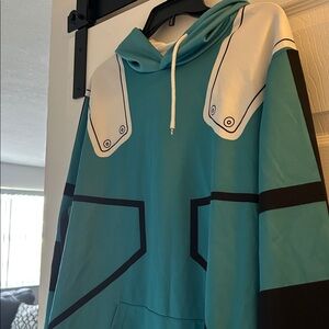 Anime Teal and White Graphic Hoodie
